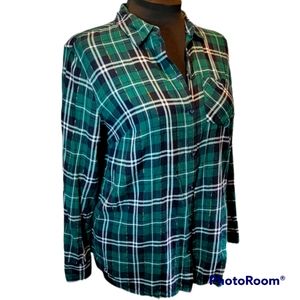 Classic Blue and Green Plaid Shirt With Metalic Gold Accents!
